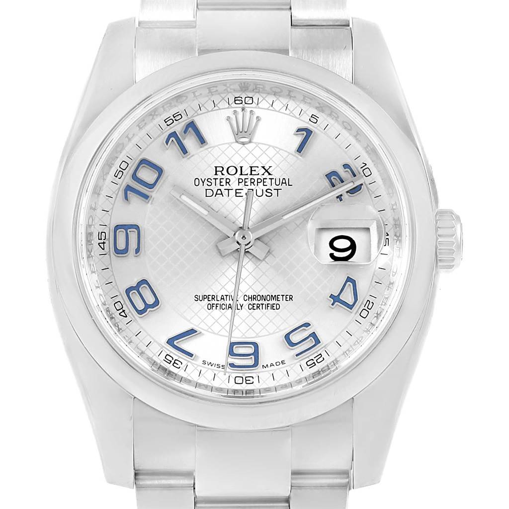 The Rolex Oyster Perpetual 116200 Men's Stainless Steel Silver Dial 116200 Men's Stainless Steel Silver Dial watch is shown from the front, highlighting its dial, bracelet, and date window at 3 o'clock.
