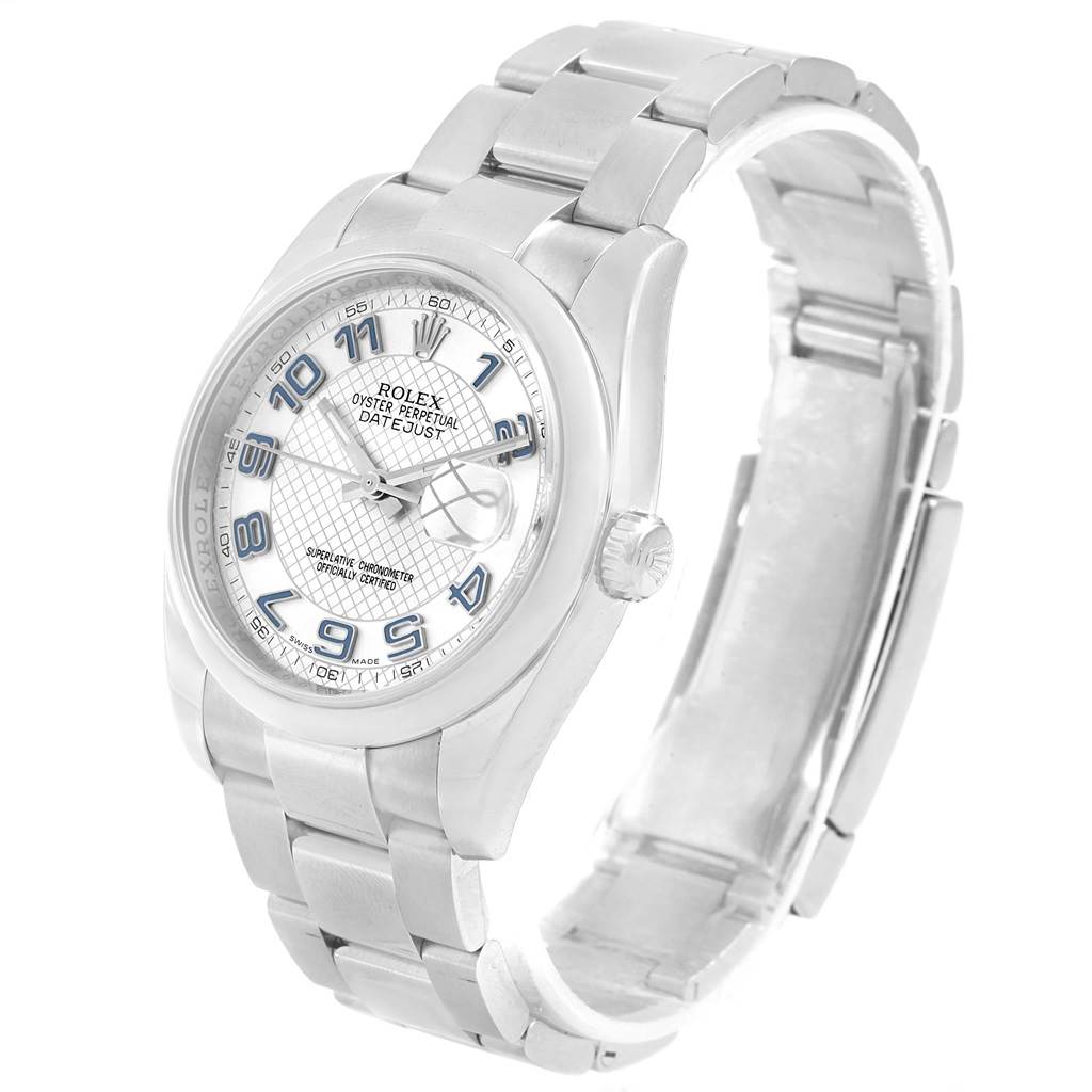 The image shows a Rolex Oyster Perpetual 116200 Men's Stainless Steel Silver Dial 116200 Men's Stainless Steel Silver Dial Datejust watch, angled to display the face and the metal bracelet.