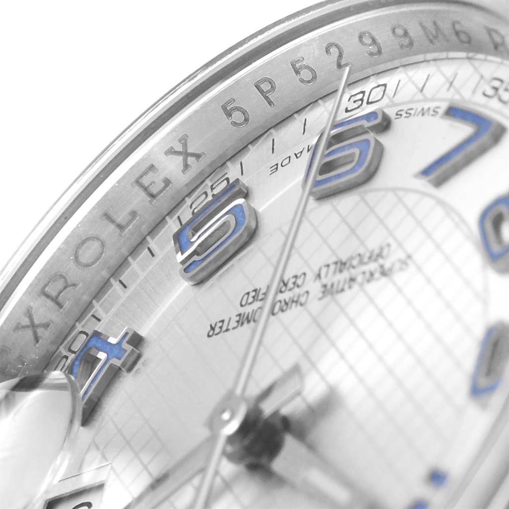 The image shows a close-up angle of the dial and bezel of a Rolex Oyster Perpetual 116200 Men's Stainless Steel Silver Dial 116200 Men's Stainless Steel Silver Dial watch.