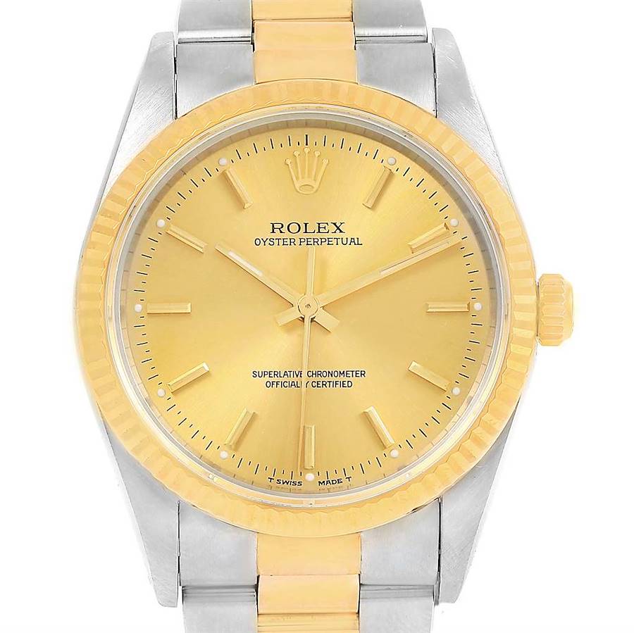 Rolex Oyster Perpetual NonDate Steel 18k Yellow Gold Mens Watch 14233 SwissWatchExpo