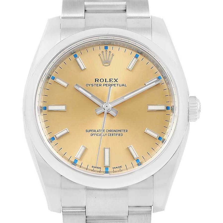 Rolex Oyster Perpetual Champagne Dial Steel Unisex Watch 114200 SwissWatchExpo