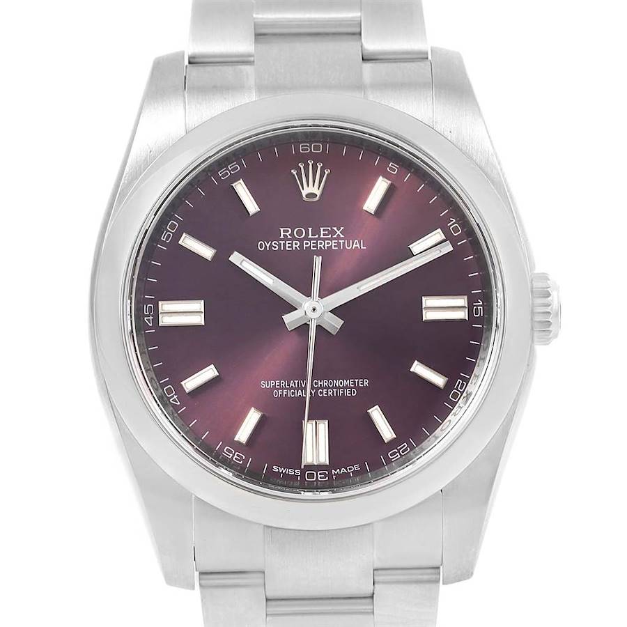 Rolex Oyster Perpetual 36 Red Grape Dial Unisex Watch 116000 SwissWatchExpo