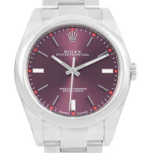 Photo of Rolex Oyster Perpetual 39 Red Grape Dial Steel Watch 114300 Unworn