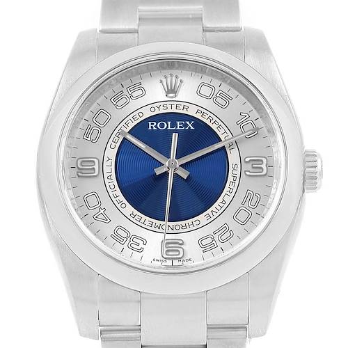 Photo of Rolex Oyster Perpetual Silver Blue Concentric Dial Steel Watch 116000