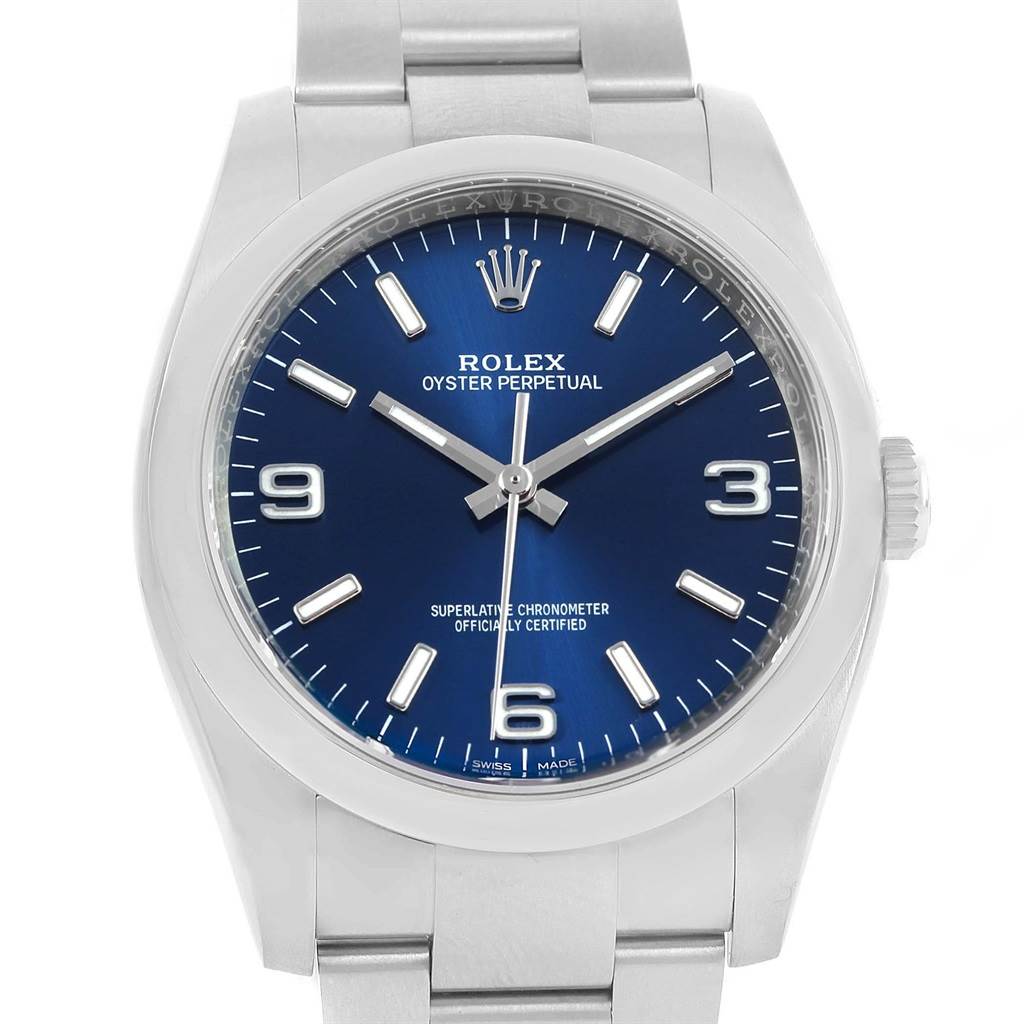 Rolex Oyster Perpetual Blue Dial Domed Bezel Mens Watch 116000 