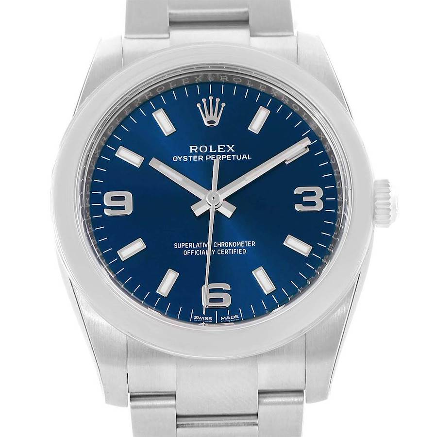 Rolex Oyster Perpetual 34mm Blue Dial Unisex Watch 114200 Unworn SwissWatchExpo