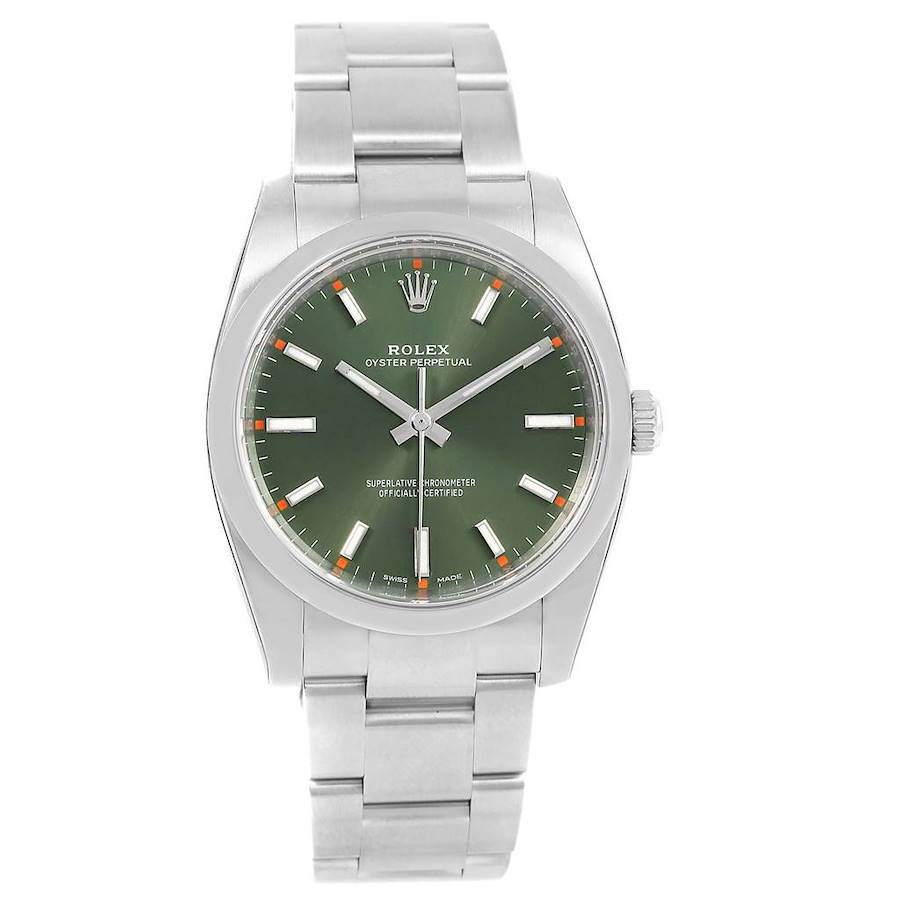 Rolex Oyster Perpetual Olive Green Dial Unisex Watch 114200 Unworn SwissWatchExpo