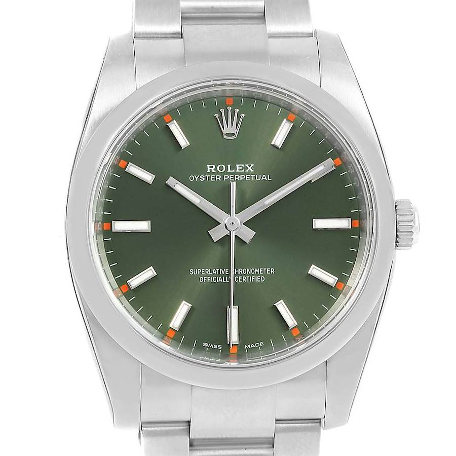 Rolex Oyster Perpetual Olive Green Dial Unisex Watch 114200 Unworn SwissWatchExpo