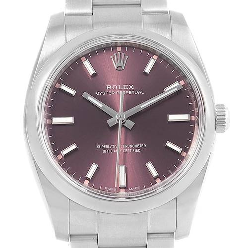 Photo of Rolex Oyster Perpetual 34 Red Grape Dial Steel Unisex 114200