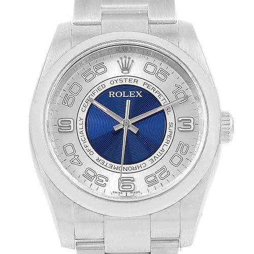 Photo of Rolex Oyster Perpetual Silver Blue Concentric Dial Steel Watch 116000