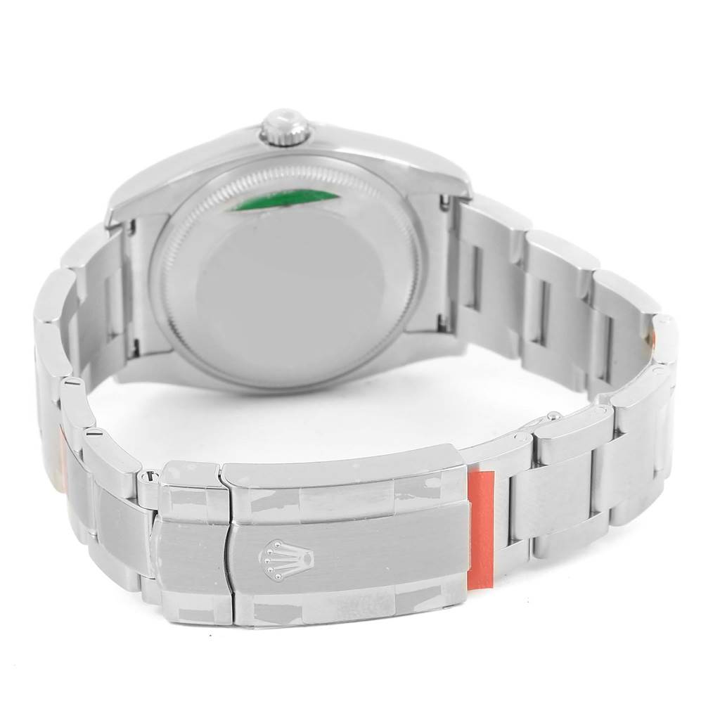 This image shows the back case and bracelet of the Rolex Oyster Perpetual 114200 Men's Stainless Steel Champagne Dial 114200 Men's Stainless Steel Champagne Dial watch from a rear angle.