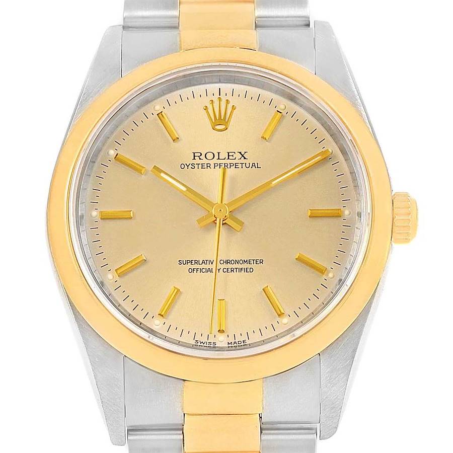 Rolex Oyster Perpetual Nondate Steel Yellow Gold Mens Watch 14203 SwissWatchExpo