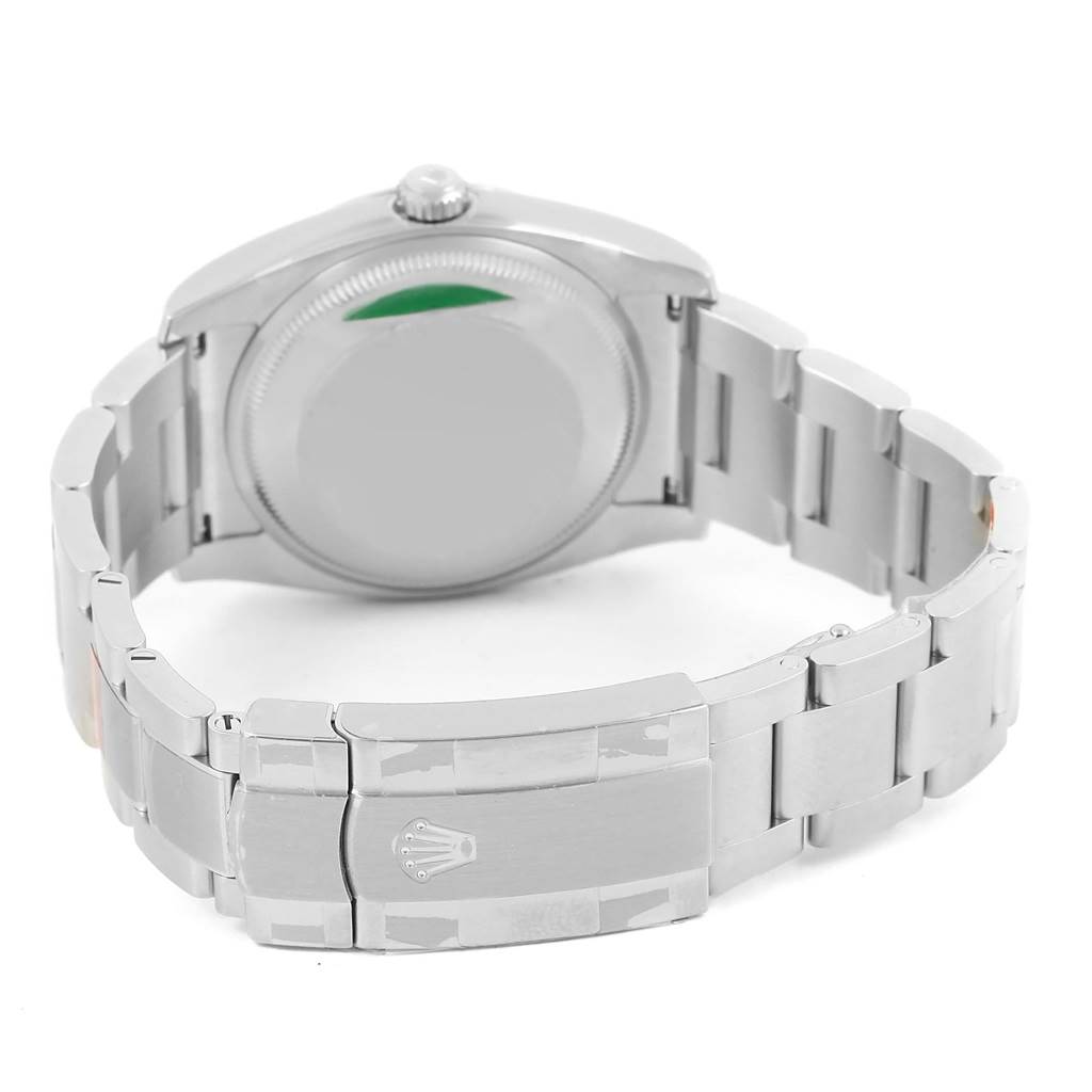 The image shows the back and clasp of a Rolex Oyster Perpetual 60947155 Stainless Steel Champagne Dial 60947155 Stainless Steel Champagne Dial watch, highlighting its stainless steel bracelet.