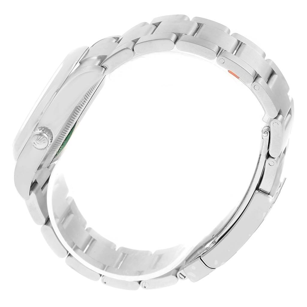 This image shows the side profile of a Rolex Oyster Perpetual 60947155 Stainless Steel Champagne Dial 60947155 Stainless Steel Champagne Dial watch, highlighting its bracelet and clasp.