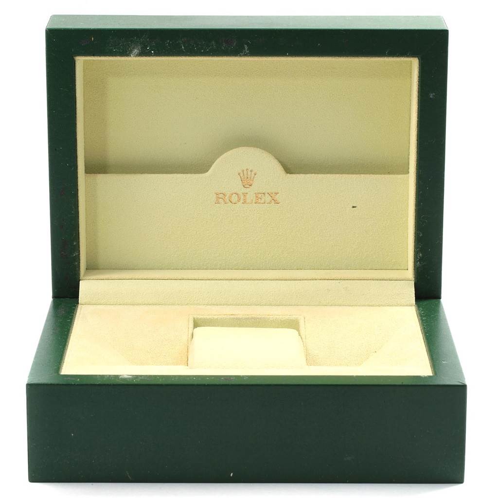 This image shows an open, empty Rolex watch box for the Oyster Perpetual model.