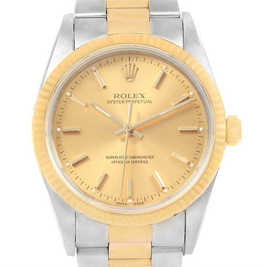 Rolex Oyster Perpetual NonDate Steel 18k Yellow Gold Mens Watch 14233 ...