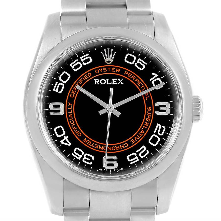 Rolex Oyster Perpetual Black Concentric Dial Watch 116000 Box Card SwissWatchExpo