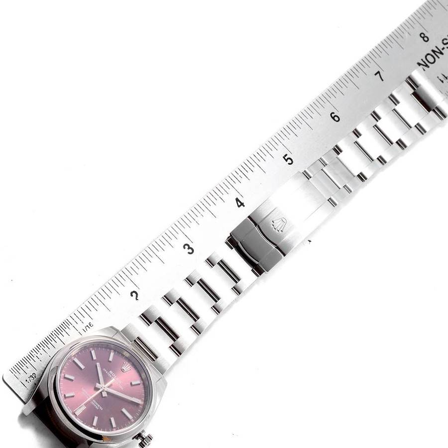 Rolex Oyster Perpetual 34 Red Grape Dial Steel Unisex Watch 114200 SwissWatchExpo