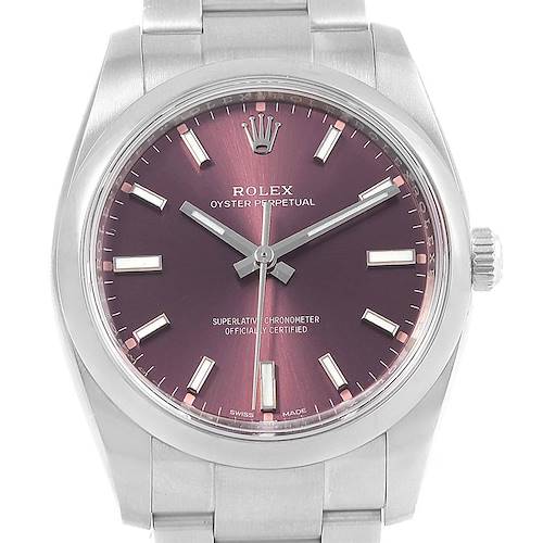 Photo of Rolex Oyster Perpetual 34 Red Grape Dial Steel Unisex Watch 114200