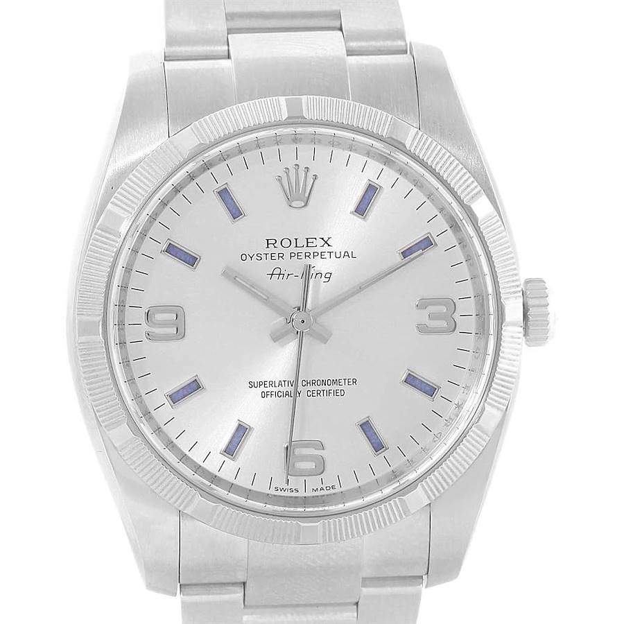 Rolex Oyster Perpetual Air King Silver Dial Blue Markers Watch 114210 SwissWatchExpo