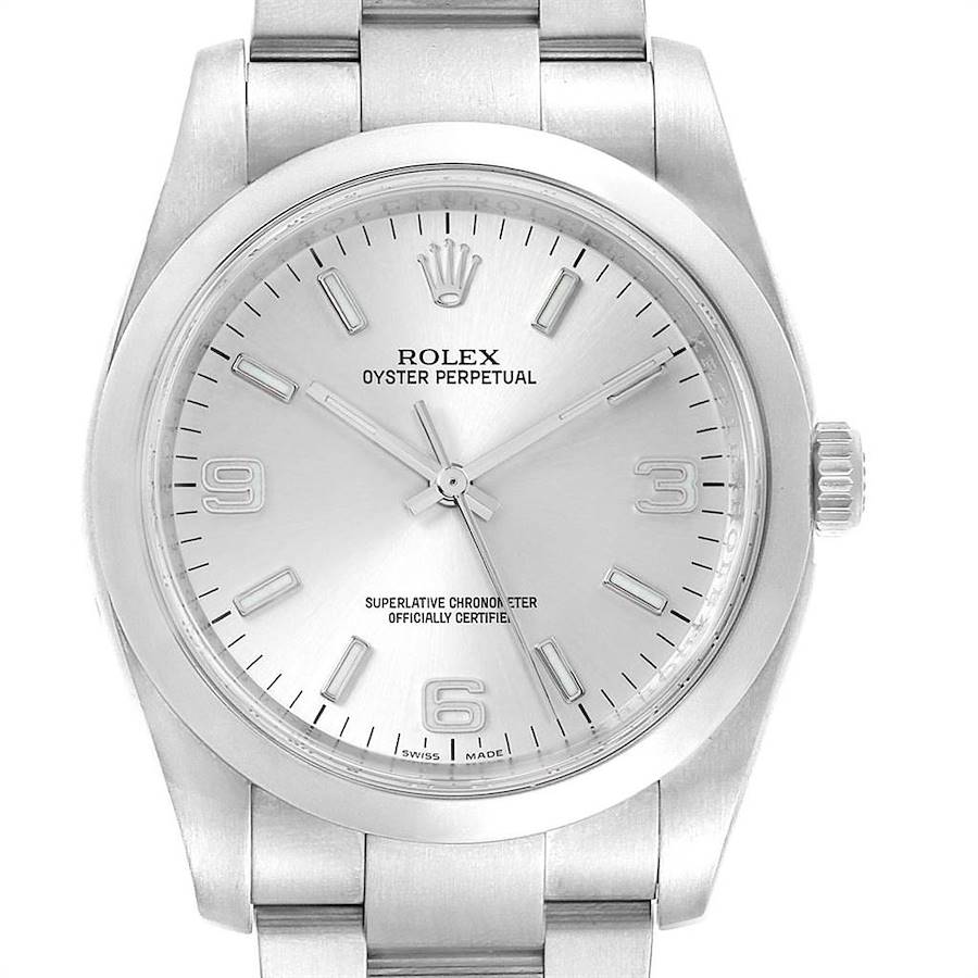Rolex Oyster Perpetual Silver Dial Steel Mens Watch 116000 Box Papers SwissWatchExpo