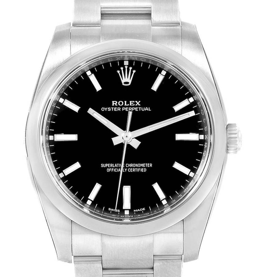 Rolex Oyster Perpetual Black Dial Domed Bezel Mens Watch 114200 Unworn SwissWatchExpo