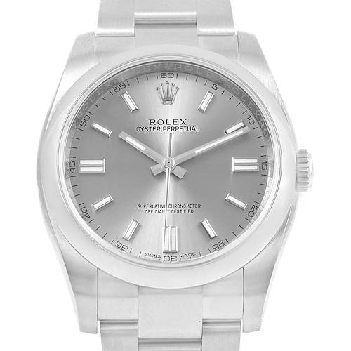 Photo of Rolex Oyster Perpetual Rhodium Dial Steel Mens Watch 116000 Box