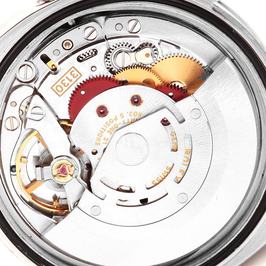The image shows the internal movement mechanism of a Rolex Oyster Perpetual 116000 Men's Stainless Steel Black Dial 116000 Men's Stainless Steel Black Dial watch from a top-down angle.