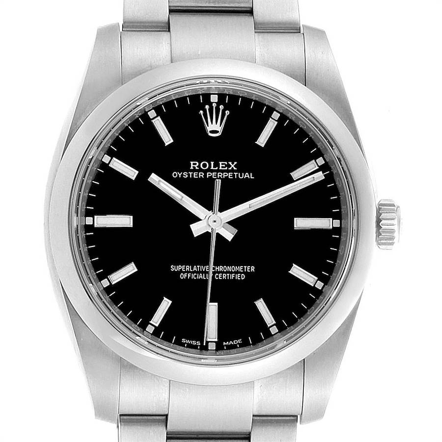 Rolex Oyster Perpetual 34mm Black Dial Steel Mens Watch 114200 SwissWatchExpo