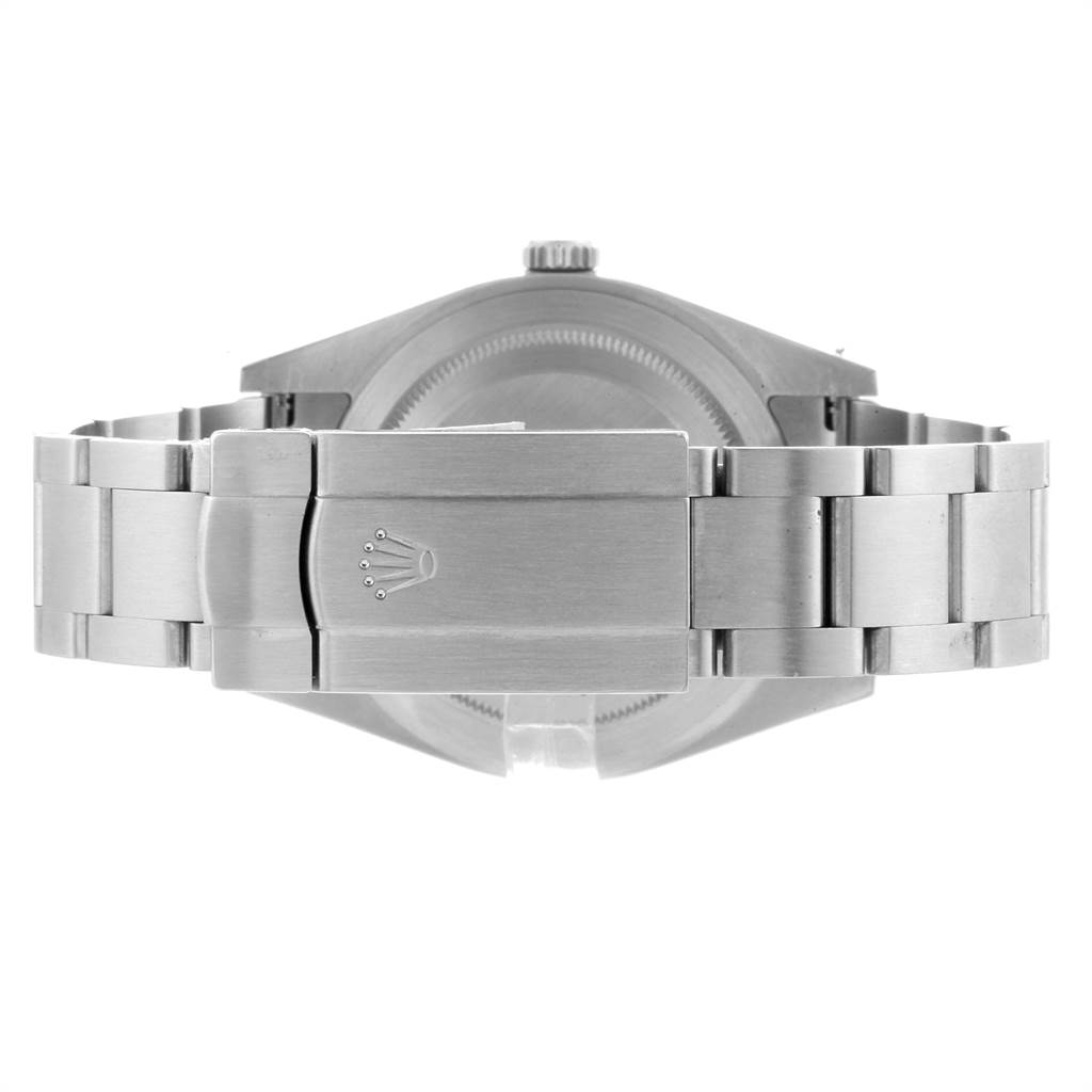 This image shows the back view and clasp of the Rolex Oyster Perpetual 114300 Men
s Stainless Steel Silver Dial 114300 Men
s Stainless Steel Silver Dial watch.
