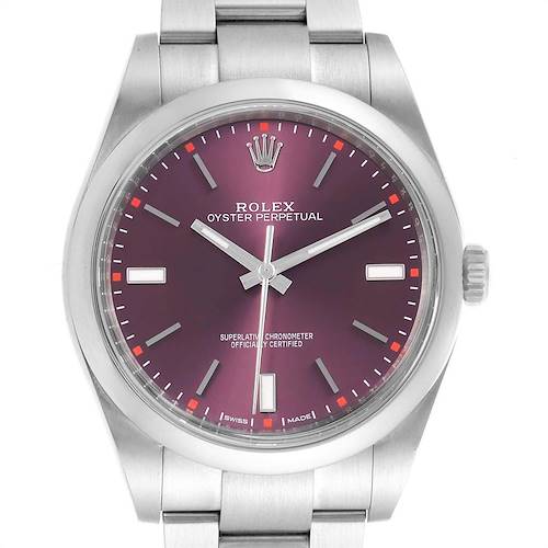Photo of Rolex Oyster Perpetual 39 Red Grape Dial Steel Mens Watch 114300
