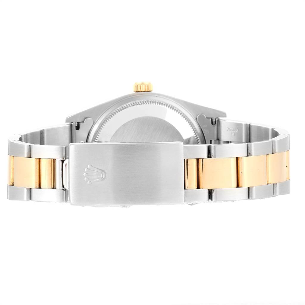 This image shows the back view of a Rolex Oyster Perpetual 14203 Men's Steel and Gold (two tone) Grey Dial 14203 Men's Steel and Gold (two tone) Grey Dial watch, highlighting the bracelet and clasp.