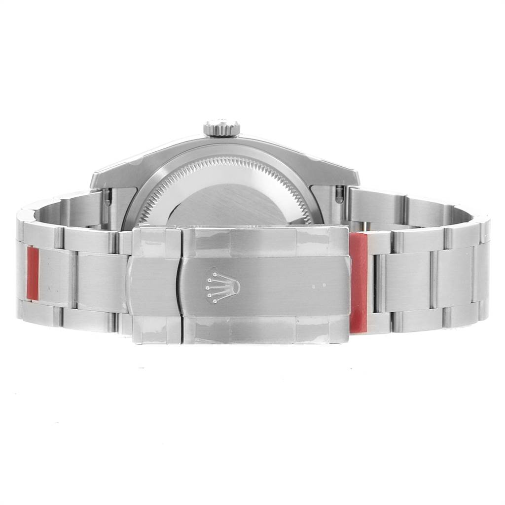 This image shows the back and clasp of the Rolex Oyster Perpetual 116000 Men's Stainless Steel Grey Dial 116000 Men's Stainless Steel Grey Dial watch, highlighting the bracelet and buckle.