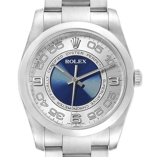 Photo of Rolex Oyster Perpetual Silver Blue Concentric Dial Unisex Watch 116000