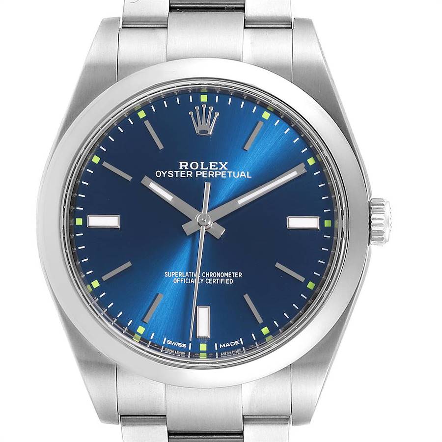 Rolex Oyster Perpetual 39 Blue Dial Steel Mens Watch 114300 SwissWatchExpo