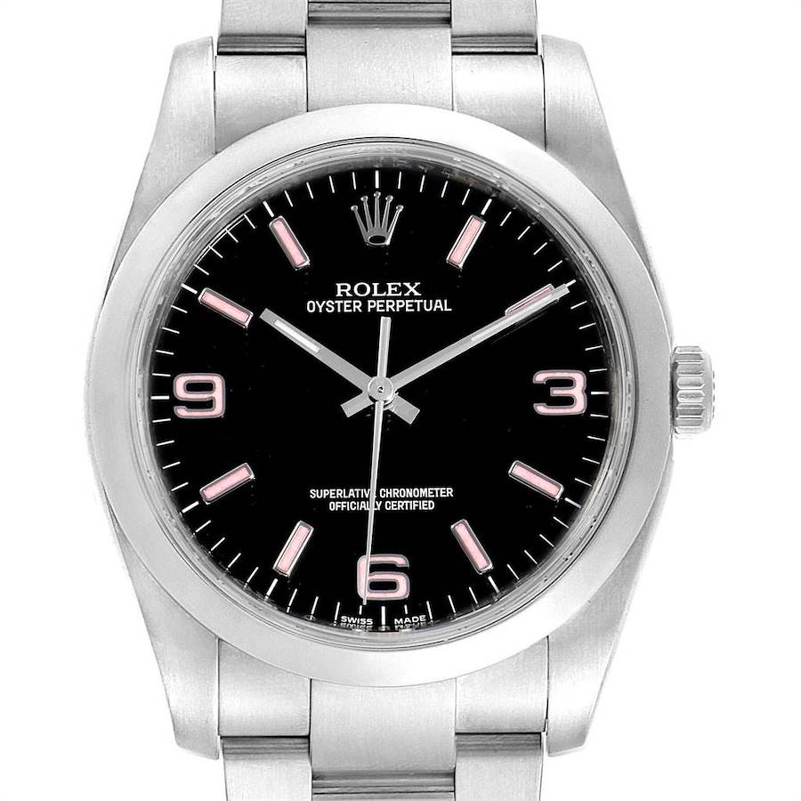 Rolex Oyster Perpetual 36 Pink Baton Black Dial Steel Unisex Watch 116000 SwissWatchExpo