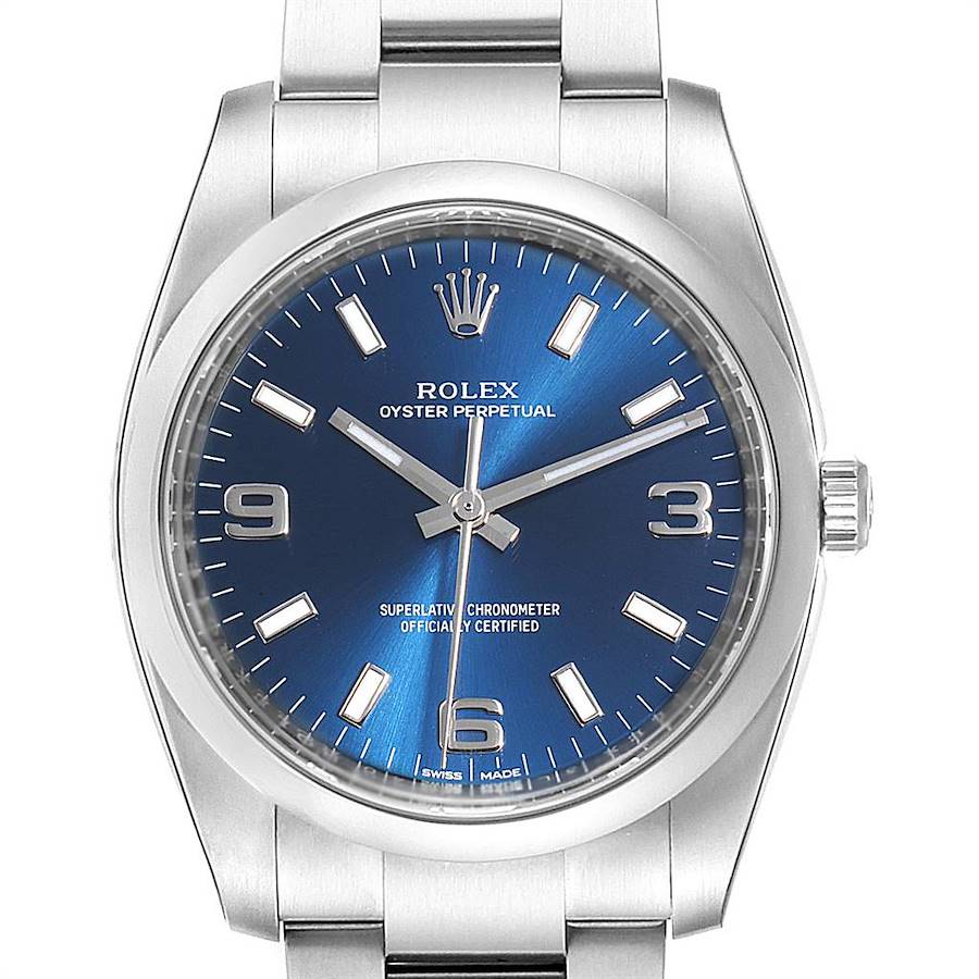 Rolex Oyster Perpetual Blue Dial Steel Mens Watch 114200 Unworn SwissWatchExpo