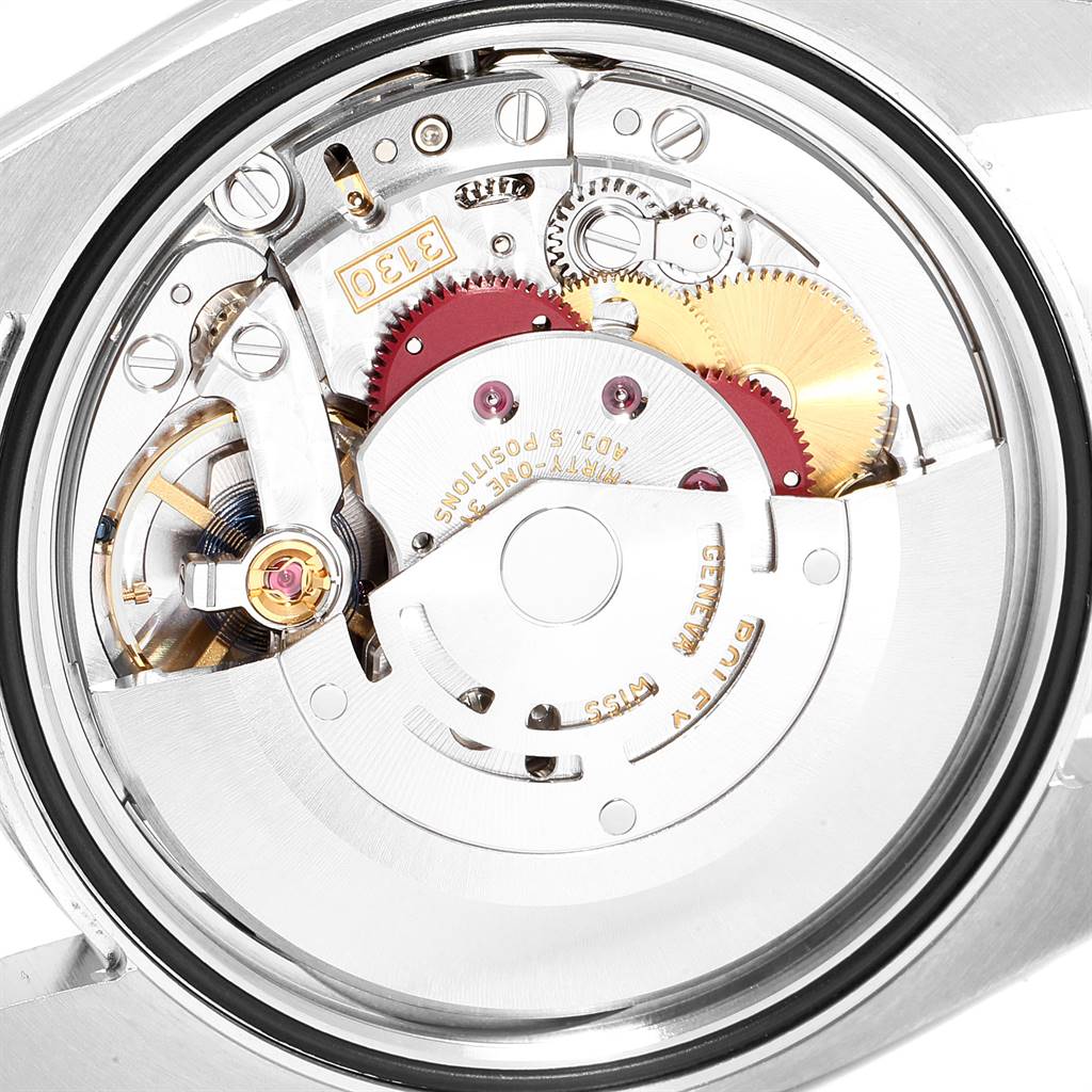 This image shows the internal mechanism of an Oyster Perpetual model by Rolex, viewed from the back.
