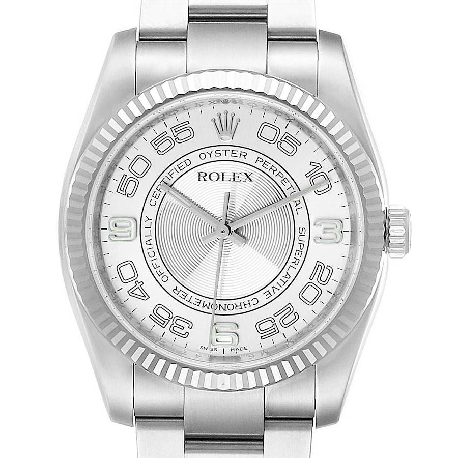 Rolex Oyster Perpetual Steel White Gold Silver Dial Mens Watch 116034 SwissWatchExpo