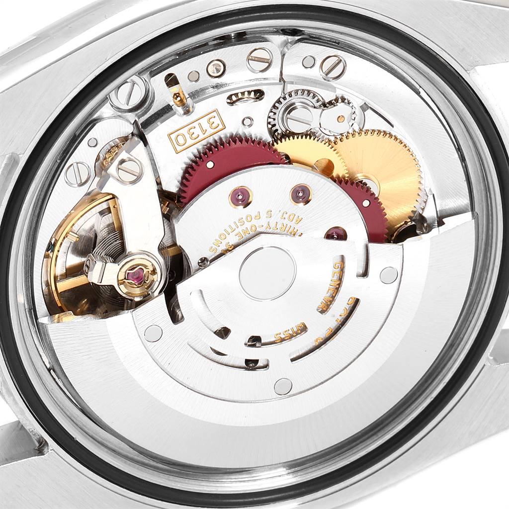 This image shows the movement mechanism of a Rolex Oyster Perpetual 116034 Men's Stainless Steel Black Dial 116034 Men's Stainless Steel Black Dial watch from a rear angle.