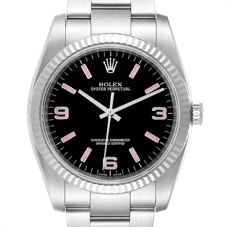 Rolex Oyster Perpetual Steel White Gold Black Dial Watch 116034 Box Card SwissWatchExpo