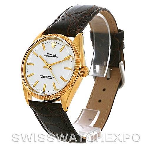 Vintage Rolex Oyster Perpetual 14K Yellow Gold White Index Dial SwissWatchExpo