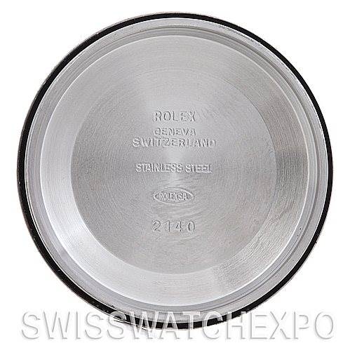 The image shows the inside case back of a Rolex Oyster Perpetual 14203 Men's Steel and Gold (two tone) Black Dial 14203 Men's Steel and Gold (two tone) Black Dial watch, marked with the brand and other details.