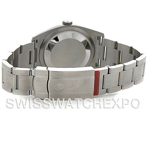 The image shows the back view and bracelet of a Rolex Oyster Perpetual 116000BLASO Men's Stainless Steel Blue Dial 116000BLASO Men's Stainless Steel Blue Dial watch.