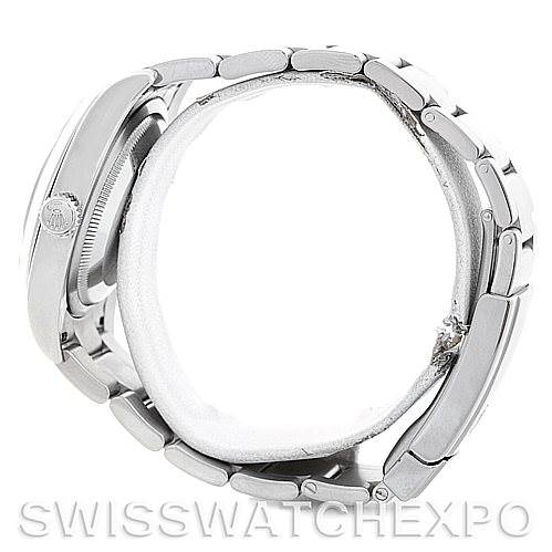 The image shows the side view of a Rolex Oyster Perpetual 116000 Men's Stainless Steel Black Dial 116000 Men's Stainless Steel Black Dial watch, focusing on the bracelet and case.