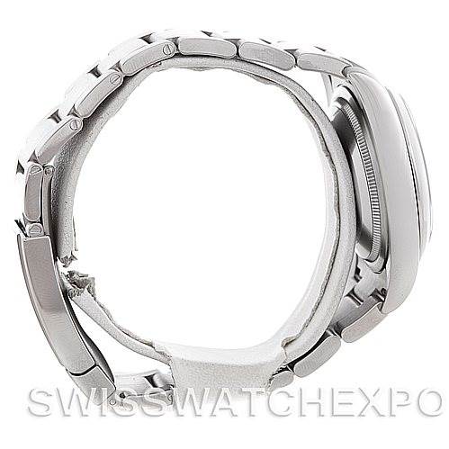 Side profile view of the Rolex Oyster Perpetual 116000 Men
s Stainless Steel Silver Dial 116000 Men
s Stainless Steel Silver Dial, showcasing the bracelet and case.