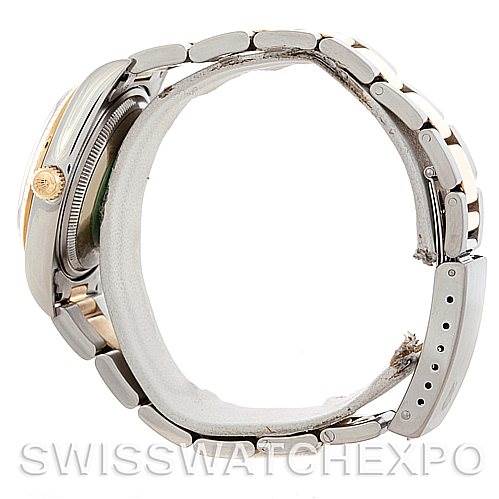 The image shows a side view of the Rolex Oyster Perpetual 14233 Men's Steel and Gold (two tone) Black Dial 14233 Men's Steel and Gold (two tone) Black Dial watch, highlighting the bracelet and clasp.