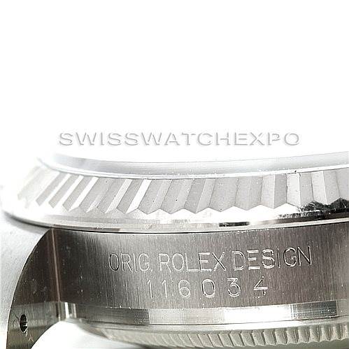 The image shows a close-up of the side and edge of the bezel, with "ORIG ROLEX DESIGN" and the model number inscribed.