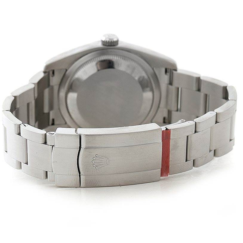 This image shows the back and bracelet clasp of a Rolex Oyster Perpetual 116034 Men's Stainless Steel Blue Dial 116034 Men's Stainless Steel Blue Dial watch from a rear angle.