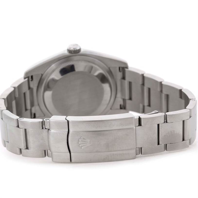 The image shows the back and clasp of a Rolex Oyster Perpetual M831438 Men's Stainless Steel Black Dial M831438 Men's Stainless Steel Black Dial watch.